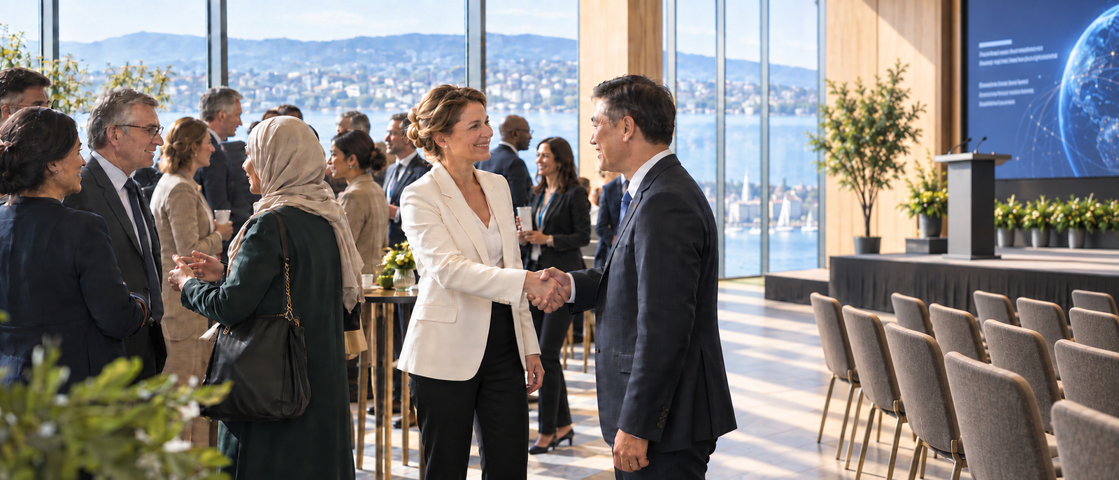 International specialist and business delegation in conversation