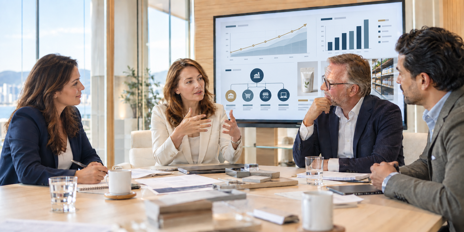 Business partners discussing a market