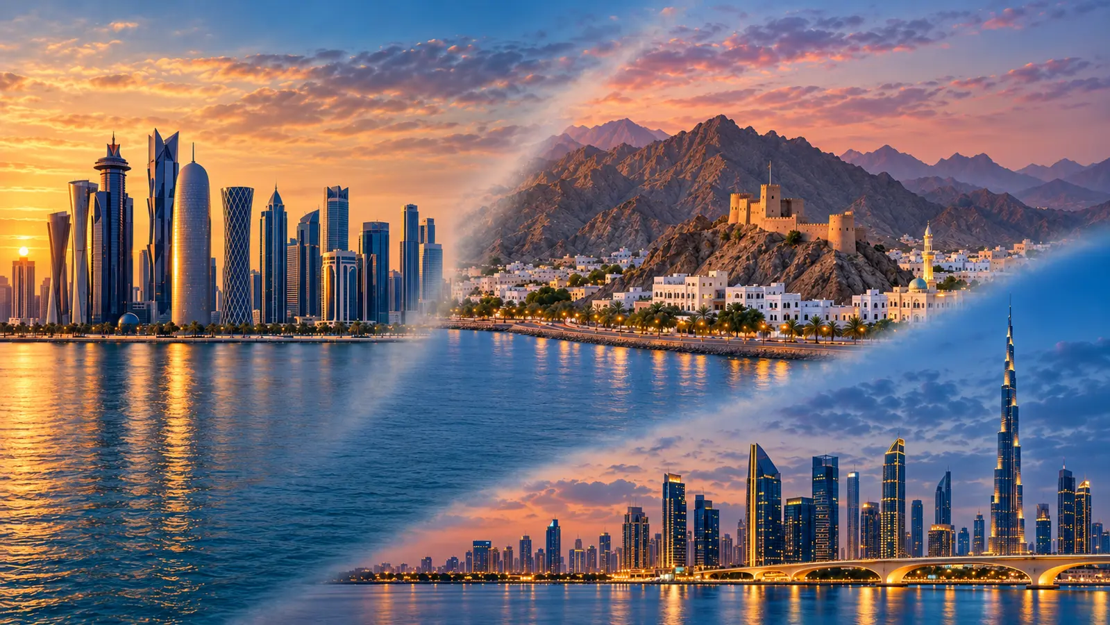 Doha, Maskat und Dubai als Panorama für das Fachwebinar zur Golfregion