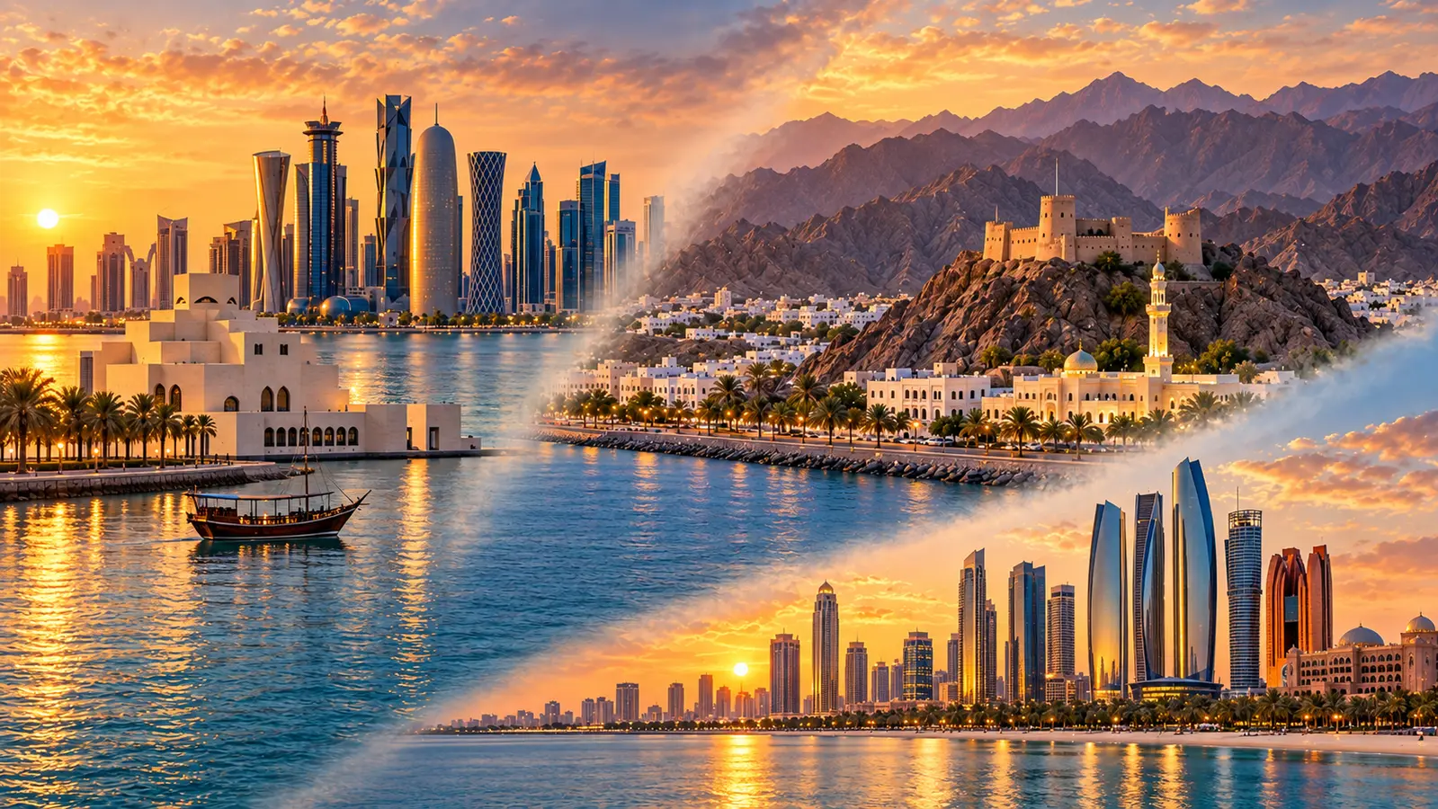 Doha, Maskat und Abu Dhabi als Panorama für die Geschäftsreise in die Golfregion