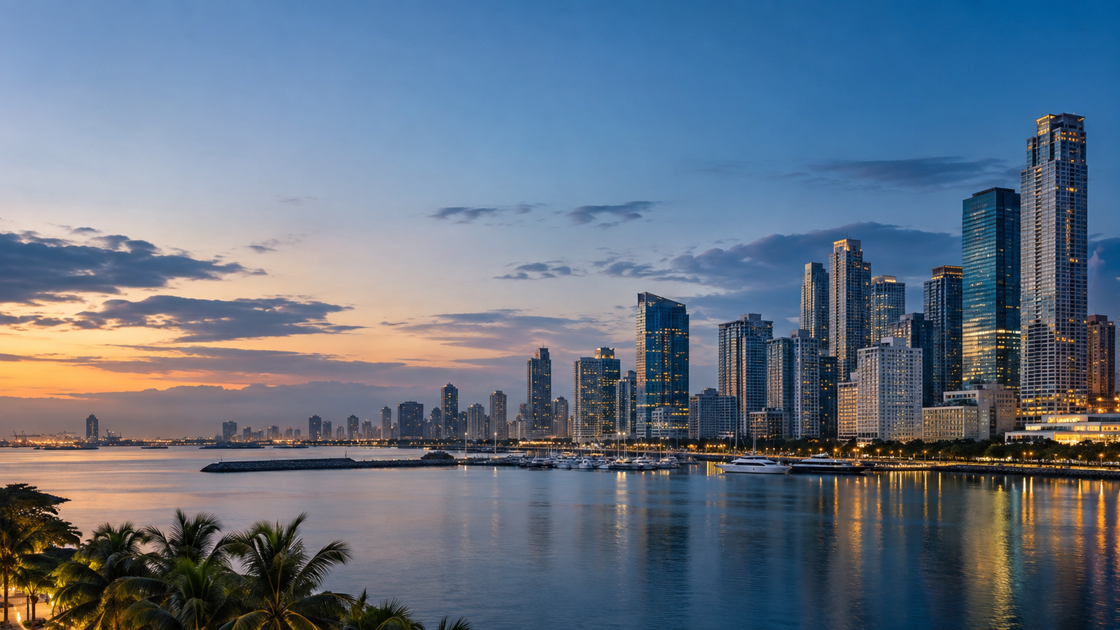 Manila Bay skyline at dusk